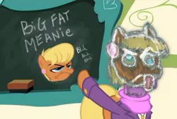 Size: 452x305 | Tagged: artist:krupam, big fat meanie, derpibooru import, exploitable meme, face swap, head swap, meme, ms. harshwhinny, ms. harshwhinny's professional chalkboard, new student starfish, obligatory pony, safe, spongebob squarepants