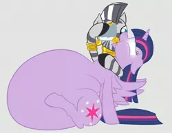 Size: 1650x1280 | Tagged: suggestive, artist:8aerondight8, derpibooru import, twilight sparkle, twilight sparkle (alicorn), zecora, alicorn, pony, zebra, princess twilight sparkle (episode), belly, big belly, female, flashback potion, huge belly, inflation, mare, not milk, squishy