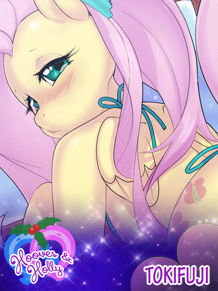 Size: 600x800 | Tagged: artist:tokifuji, bikini, blushing, clothes, derpibooru import, female, fluttershy, hooves & holly, solo, solo female, suggestive, swimsuit