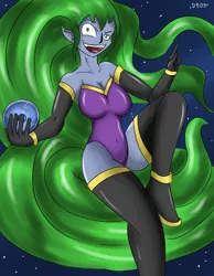Size: 700x900 | Tagged: artist:dinobirdofdoom, boots, breasts, busty mane-iac, clothes, colored skin, derpibooru import, electro orb, evening gloves, female, gloves, human, humanized, leotard, long gloves, mane-iac, pony coloring, power ponies (episode), safe, shoes, solo, thigh boots