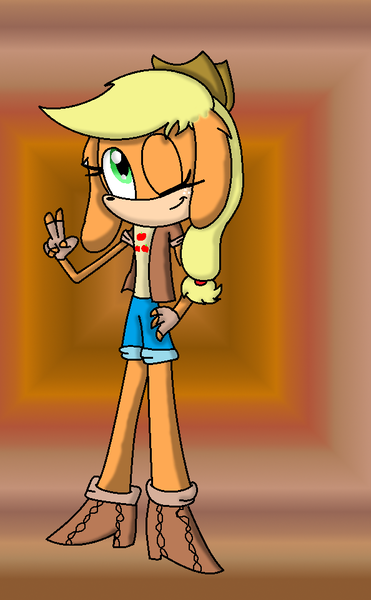 Size: 594x960 | Tagged: anthro, applejack, artist:candythehedgebatcat9, derpibooru import, gimp, ms paint, plantigrade anthro, safe, solo, sonicified, sonic the hedgehog (series), species swap, style emulation