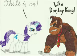Size: 6997x5083 | Tagged: absurd resolution, apenapping imminent, artist:methaw, crossover, dead mare walking, derpibooru import, donkey kong, donkey kong country, it is on, it's on like donkey kong, rarity, safe, this will end in death, this will end in tears, this will end in tears and/or death, traditional art