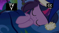 Size: 704x396 | Tagged: safe, derpibooru import, screencap, twilight sparkle, twilight sparkle (alicorn), alicorn, pony, power ponies (episode), animated, bed, breathing, cute, eyes closed, female, frown, hat, loop, mare, nightcap, side, sleeping, solo, squirming, tv rating, tv-y, twiabetes