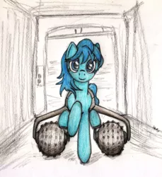 Size: 3617x3945 | Tagged: artist:otherunicorn, derpibooru import, fallout equestria, oc, oc:lana, safe, solo, traditional art, unofficial characters only, we're no heroes, wheelchair