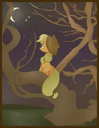 Size: 2395x3100 | Tagged: applejack, applejack's parents, artist:balloons504, derpibooru import, moon, night, sad, safe, solo, stars, tree