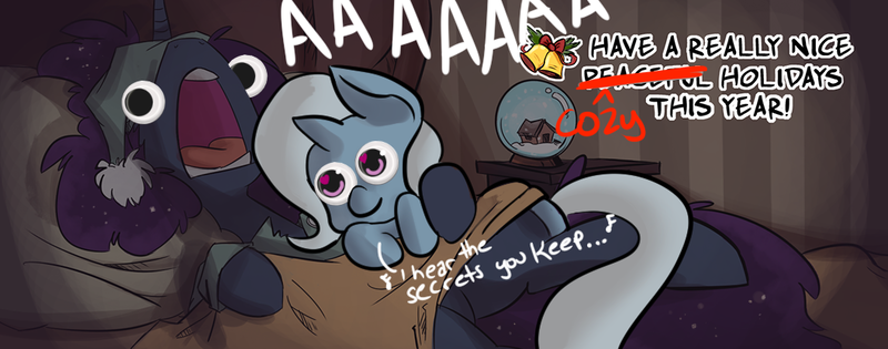 Size: 1057x416 | Tagged: artist:fauxsquared, artist:herny, cute, derpibooru import, edit, faux is gonna kill us all!!!, female, googly eyes, lesbian, luna-afterdark, luxie, princess luna, pure unfiltered evil, safe, shipping, sleeping, tell me your secrets, trixie, trixie is magic, wat
