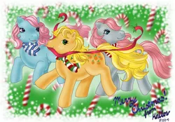 Size: 752x523 | Tagged: applejack (g1), artist:hollowzero, bowtie (g1), clothes, derpibooru import, g1, safe, scarf, snuzzle