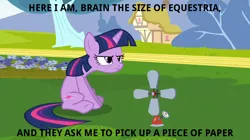 Size: 1054x591 | Tagged: safe, derpibooru import, edit, edited screencap, screencap, twilight sparkle, pony, unicorn, hurricane fluttershy, anemometer, caption, female, grumpy, grumpy twilight, hitchhiker's guide to the galaxy, image macro, mare, marvin the paranoid android, meme, sitting, solo, text, unicorn twilight