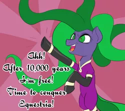 Size: 900x800 | Tagged: derpibooru import, female, mane-iac, mare, mighty morphin power rangers, power ponies (episode), power rangers, rearing, rita repulsa, safe, solo, sunburst background