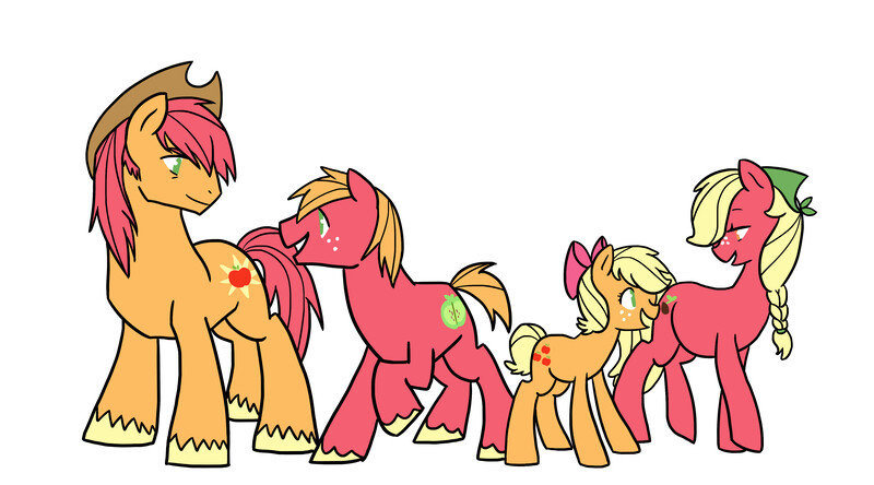 Size: 4500x2500 | Tagged: safe, artist:kianamai, derpibooru import, apple bloom, applejack, big macintosh, granny smith, oc, earth pony, pony, apple family, applejack's parents, ma apple, male, pa apple, pregnant, stallion, teenager