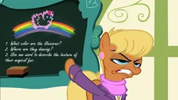 Size: 1281x720 | Tagged: chalkboard, derpibooru import, exploitable meme, flight to the finish, meme, ms. harshwhinny, ms. harshwhinny's professional chalkboard, obligatory pony, oc, oc:fluffle puff, pink fluffy unicorns dancing on rainbows, safe