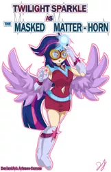 Size: 764x1182 | Tagged: alicorn, artist:arteses-canvas, belly button, derpibooru import, human, humanized, light skin, masked matter-horn, power ponies, power ponies (episode), safe, solo, tailed humanization, twilight sparkle, twilight sparkle (alicorn), winged humanization, wings