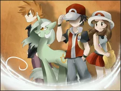 Size: 3680x2763 | Tagged: artist:pridark, bag, blue, crossover, derpibooru import, fanfic, green, grin, hat, human, lyra heartstrings, pokémon, red, safe, smiling, trainer red