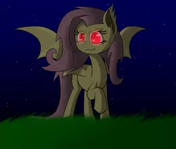 Size: 1024x868 | Tagged: safe, artist:mechashockwave, derpibooru import, fluttershy, bat pony, pony, bats!, bat ponified, flutterbat, glowing eyes, night, race swap, solo