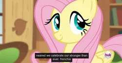 Size: 1600x830 | Tagged: bats!, caption, derpibooru import, edit, edited screencap, fluttershy, france, meme, safe, screencap, solo, youtube caption