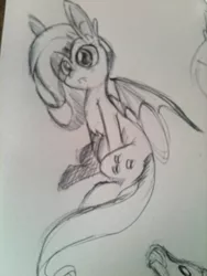 Size: 960x1280 | Tagged: safe, artist:spanish-scoot, derpibooru import, fluttershy, bat pony, pony, bats!, bat ponified, flutterbat, monochrome, race swap, solo, traditional art