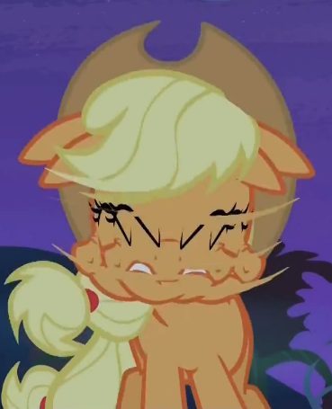 Size: 369x455 | Tagged: applejack, bats!, derpibooru import, great moments in animation, safe, screencap, shake, smear frame, solo