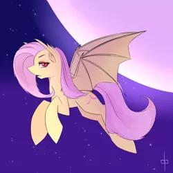 Size: 1280x1280 | Tagged: safe, artist:dream-phoenix, derpibooru import, fluttershy, bat pony, pony, bats!, bat ponified, flutterbat, flying, moon, night, race swap, solo, stars