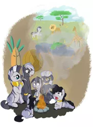 Size: 800x1100 | Tagged: artist:postscripting, a tale of two hearth's warming eves, campfire, derpibooru import, family, oc, safe, zebra, zecora