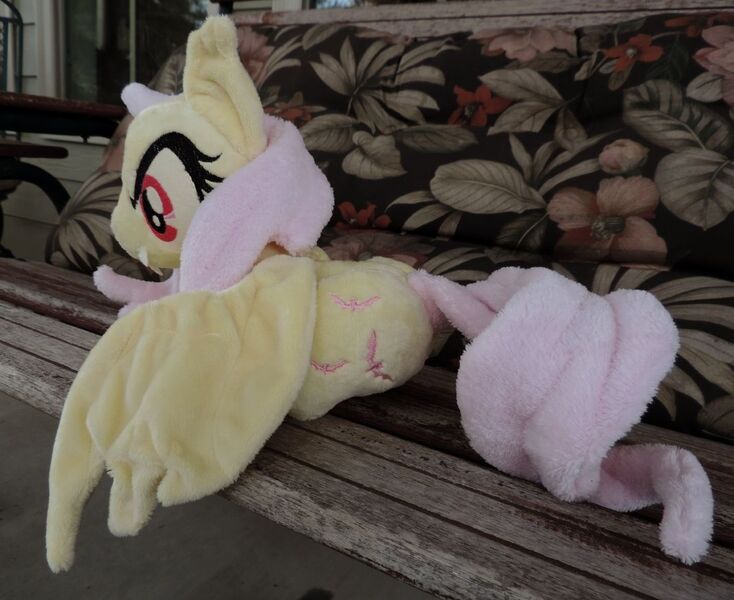 Size: 1068x873 | Tagged: safe, artist:meggchan, derpibooru import, fluttershy, bat pony, pony, bats!, bat ponified, flutterbat, irl, photo, plushie, race swap, solo, that was fast