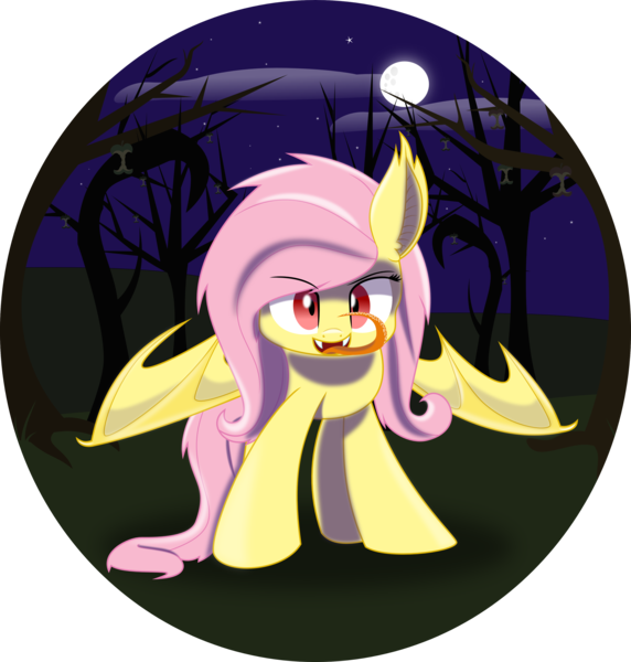 Size: 3814x4000 | Tagged: safe, artist:crazypon3, derpibooru import, fluttershy, bat pony, pony, bats!, bat ponified, flutterbat, moon, night, race swap, solo