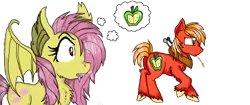 Size: 1240x520 | Tagged: safe, artist:ilikepudding24, derpibooru import, big macintosh, fluttershy, bat pony, pony, bats!, bat ponified, drool, female, flutterbat, fluttermac, male, race swap, shipping, straight