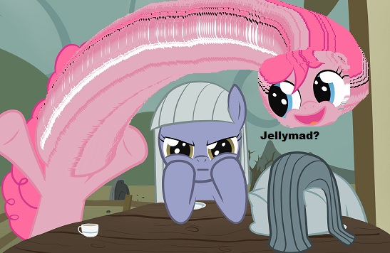 Size: 547x356 | Tagged: angry, are you frustrated?, derpibooru import, exploitable meme, faic, food, jelly, limestone pie, long neck, marble pie, meme, nope.avi, not salmon, pie sisters, pinkie pie, safe, siblings, sisters, troll, wat