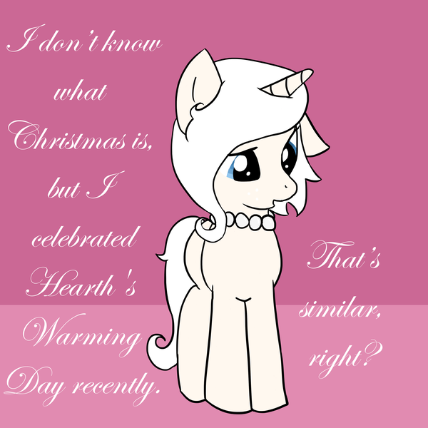 Size: 3500x3500 | Tagged: safe, artist:ivorylace, artist:katiespalace, derpibooru import, oc, oc:ivory lace, unofficial characters only, pony, unicorn, ask, christmas, dialogue, female, hearth's warming eve, holiday, jewelry, mare, necklace, solo, text, tumblr