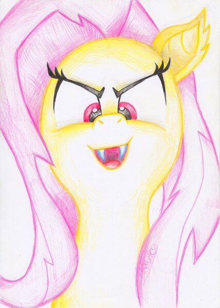 Size: 600x842 | Tagged: safe, artist:arxuicy, derpibooru import, fluttershy, bat pony, pony, bats!, bat ponified, flutterbat, race swap, solo, traditional art