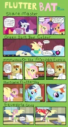 Size: 1700x3140 | Tagged: safe, artist:oneovertwo, derpibooru import, apple bloom, donut joe, fluttershy, photo finish, rainbow dash, rarity, scootaloo, sweetie belle, bat pony, bats!, equestria girls, green isn't your color, hurricane fluttershy, mmmystery on the friendship express, stare master, alternate scenario, bat ponified, bathrobe, broom, clothes, comic, cutie mark crusaders, flutterbat, hissing, modelshy, race swap, robe