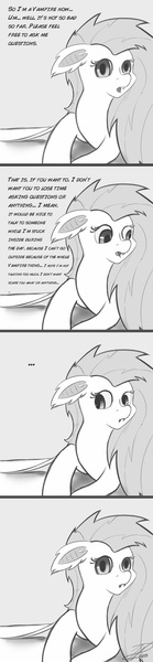 Size: 675x2910 | Tagged: safe, artist:krucification, derpibooru import, fluttershy, bat pony, pony, bats!, ask, askflutterbat, bat ponified, comic, flutterbat, monochrome, race swap, solo, tumblr