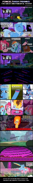 Size: 1050x5780 | Tagged: artist:tiarawhy, comic, derpibooru import, mane swap, pinkie pie, pokémon, rainbow dash, rapidash, semi-grimdark, trixie