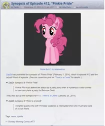 Size: 665x792 | Tagged: safe, derpibooru import, pinkie pie, bat pony, pony, pinkie pride, three's a crowd, bat ponified, derpyhoovesnews, meta, pinkiebat, race swap, text