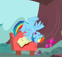 Size: 466x426 | Tagged: daring don't, derpibooru import, flying, golden oaks library, jumping, library, out of context, rainbow dash, safe, screencap, solo