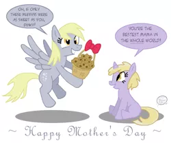 Size: 1374x1145 | Tagged: safe, artist:unclescooter, derpibooru import, derpy hooves, dinky hooves, pegasus, pony, equestria's best daughter, equestria's best mother, female, food, mare, mother's day, muffin