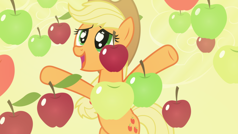 Size: 7323x4117 | Tagged: safe, artist:gray-gold, derpibooru import, applejack, pony, bats!, season 4, .svg available, absurd resolution, apple, apple rain, cute, food, jackabetes, silly, silly pony, solo, that pony sure does love apples, vector