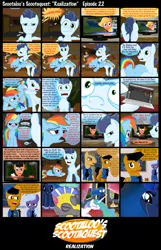 Size: 1600x2492 | Tagged: safe, artist:ajmstudios, derpibooru import, princess celestia, princess luna, rainbow dash, soarin', oc, oc:autumn summer, oc:officer cuffs, oc:sergeant brass, oc:star dusk, comic, computer, female, laptop computer, male, ponyville police, royal guard, scootaquest, shipping, sick, soarindash, straight, television