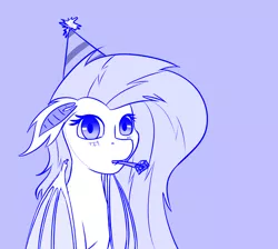 Size: 700x626 | Tagged: safe, artist:krucification, derpibooru import, fluttershy, bat pony, pony, bats!, ask, bat ponified, blushing, flutterbat, happy new year, hat, holiday, monochrome, party hat, race swap, solo, tumblr