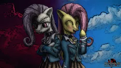 Size: 2453x1370 | Tagged: safe, artist:metadragonart, derpibooru import, fluttershy, bat pony, pony, bats!, bat ponified, flutterbat, moka akashiya, parody, race swap, rosario to vampire