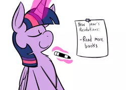 Size: 700x500 | Tagged: safe, artist:karpet-shark, derpibooru import, twilight sparkle, twilight sparkle (alicorn), alicorn, pony, twily-daily, book, bookhorse, female, magic, mare, new year, new year's resolution, solo, that pony sure does love books, tumblr