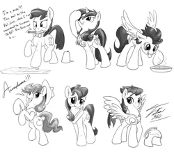 Size: 1024x905 | Tagged: apple family member, artist:tsitra360, bailey sweet, big macintosh, braeburn, derpibooru import, doctor who, doctor whooves, fez, flare warden, flash sentry, gleaming shield, glide, hat, macareina, monochrome, red gala, rule 63, safe, shining armor, soarin', sonic screwdriver, the doctoress, time turner