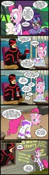 Size: 571x2000 | Tagged: safe, artist:madmax, derpibooru import, fili-second, masked matter-horn, pinkie pie, twilight sparkle, twilight sparkle (alicorn), alicorn, pony, power ponies (episode), blatant lies, butt, comic, crossover, cupcake, cyclops (marvel comics), female, food, lies, mare, out of character, plot, power ponies, spray paint, x-men