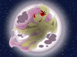 Size: 944x704 | Tagged: safe, artist:nekosnicker, derpibooru import, fluttershy, bat pony, pony, bats!, bat ponified, flutterbat, flying, moon, night, race swap, solo, stars