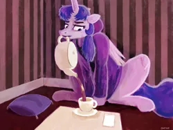 Size: 1600x1200 | Tagged: safe, artist:themightycoolblender, derpibooru import, twilight sparkle, twilight sparkle (alicorn), alicorn, pony, cup, female, food, mare, mouth hold, solo, tea, teacup, teapot