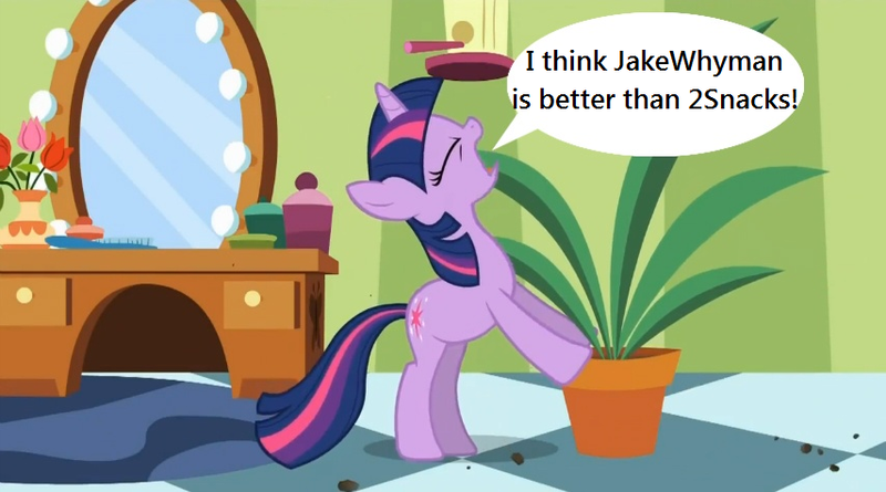 Size: 854x475 | Tagged: 2snacks, derpibooru import, edit, edited screencap, exploitable meme, green isn't your color, jakewhyman, meme, potted plant, safe, screencap, secret pot meme, solo, speech bubble, twilight sparkle