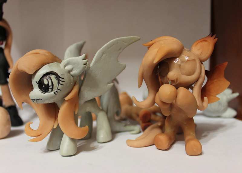 Size: 900x642 | Tagged: safe, artist:aplexpony, derpibooru import, fluttershy, bat pony, pony, bats!, bat ponified, clay, craft, figurine, flutterbat, irl, photo, race swap, sculpture, solo, wip