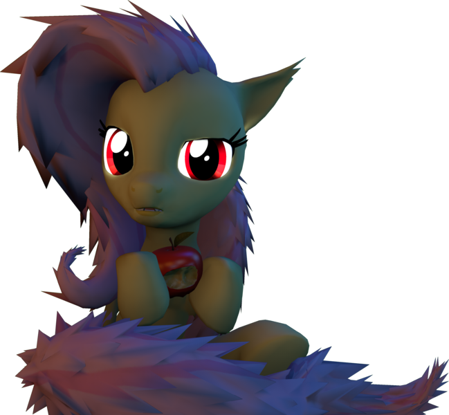 Size: 3385x3130 | Tagged: safe, artist:drdicksamazingstick, derpibooru import, fluttershy, bat pony, pony, bats!, 3d, apple, bat ponified, flutterbat, food, race swap, solo