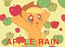 Size: 600x442 | Tagged: safe, artist:ya-a, derpibooru import, applejack, pony, bats!, apple, apple rain, bipedal, cute, food, jackabetes, scene interpretation, solo, that pony sure does love apples, wingding eyes