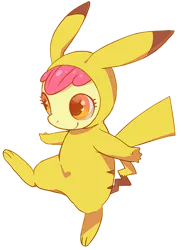 Size: 451x622 | Tagged: apple bloom, artist:ya-a, derpibooru import, ikue otani, pikabloom, pikachu, pokémon, safe, simple background, solo, transparent background, voice actor joke