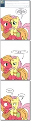 Size: 628x2460 | Tagged: suggestive, artist:dekomaru, derpibooru import, big macintosh, fluttershy, earth pony, pony, tumblr:ask twixie, bats!, anklet, ask, bedroom eyes, bracelet, comic, estrus, female, fluttermac, grin, imminent sex, jewelry, male, open mouth, ring, shipping, simple background, smiling, smirk, stallion, straight, tumblr, wide eyes